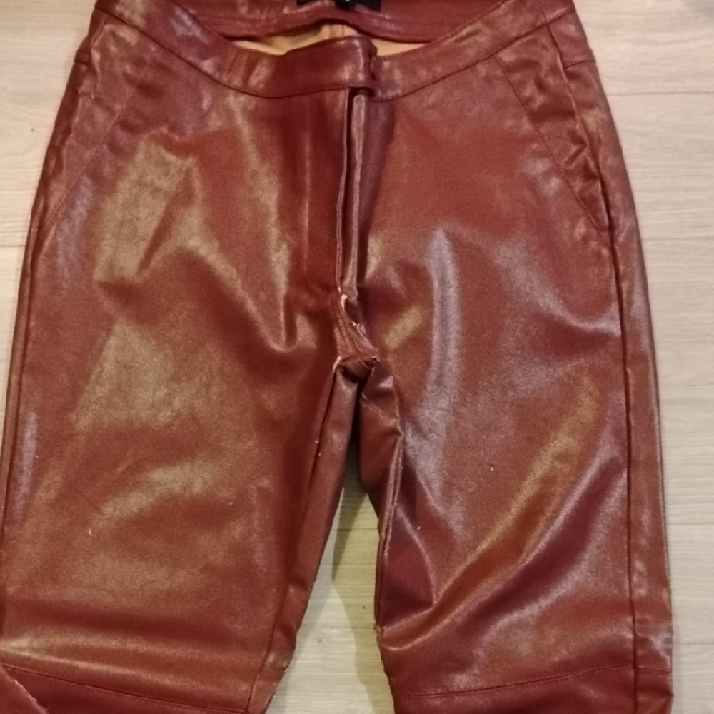 HAODUOYI Maroon Leather Pants Luxurious Glossy Finish Small